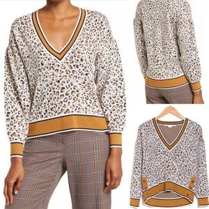 Veronica Beard Ronja Animal Print Merino Wool Blend Pullover Sweater Size XL
